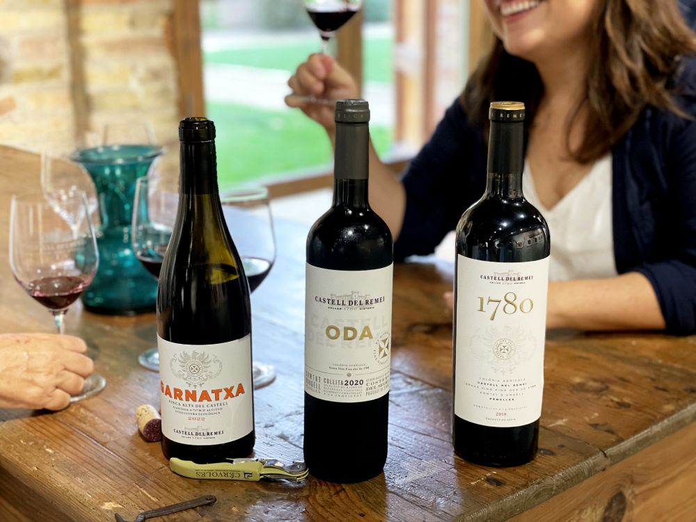 Tast de vins a l'enoteca del celler Castell del Remei.