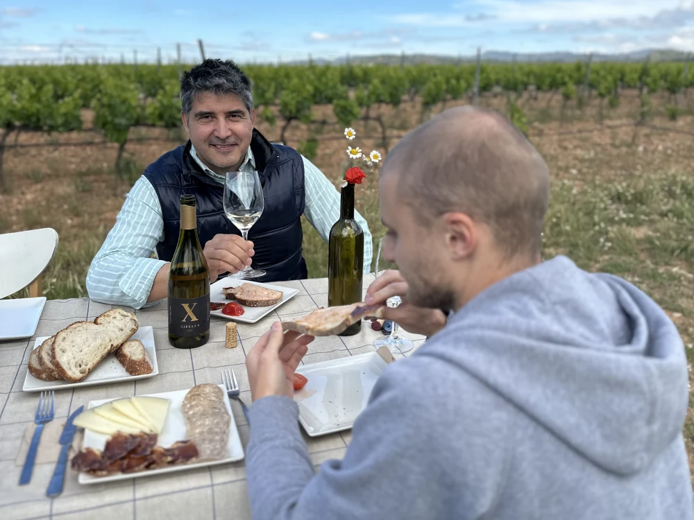 Esmorzar a les vinyes de Clos Montblanc amb vins i embotits